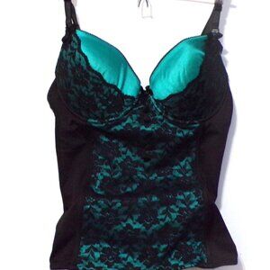 Skull Spandex Bustier Black & Teal Padded 36C Bow's Accents